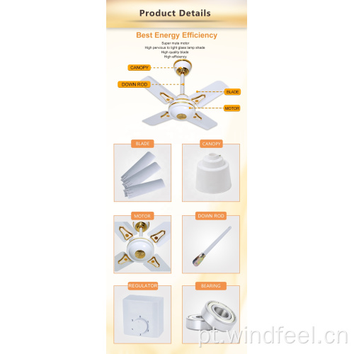 Ventilador doméstico Ventilador elétrico de teto de 24 polegadas branco